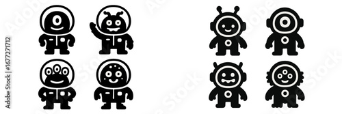 Collection of cartoon aliens in helmets