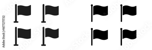 Four dark flags on poles, simple