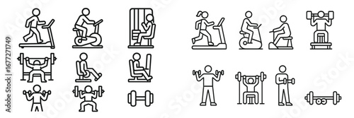 Gym workout icons set