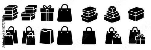 Shopping bags and gift boxes icons