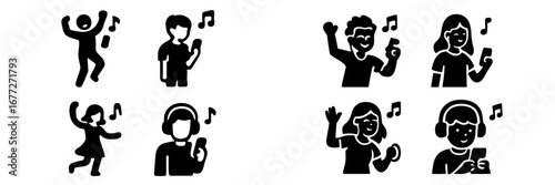 People enjoying music with headphones and phones