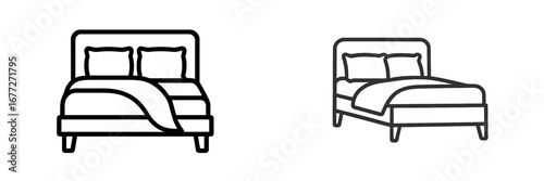 Stylized bed icon with pillows and blanket