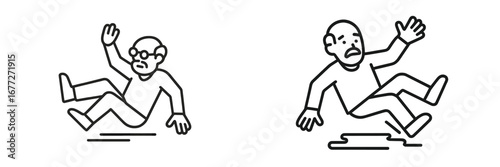 Elderly man slipping on wet floor icon