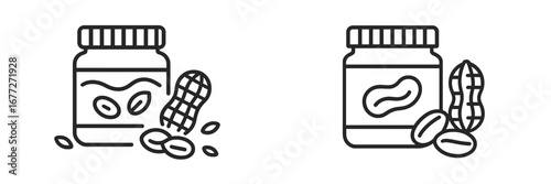 Peanut butter jar and peanuts icon