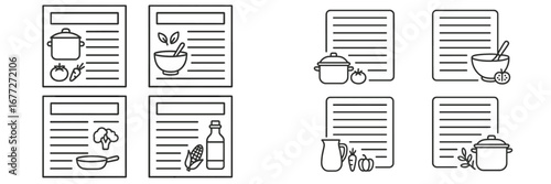 Collection of cooking recipe icons with ingredients
