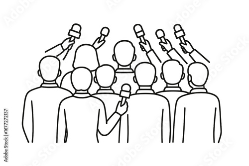 Journalists interviewing a person with microphones