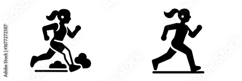 Woman running silhouette with clouds