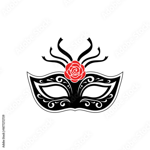 Decorative carnival mask with a rose pattern for special occasions on a transparent background