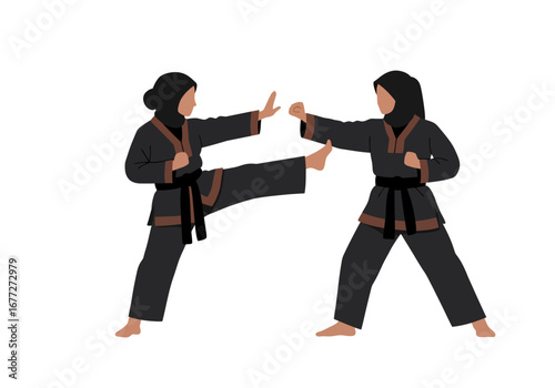 Women in Hijab Sparring in Martial Arts.