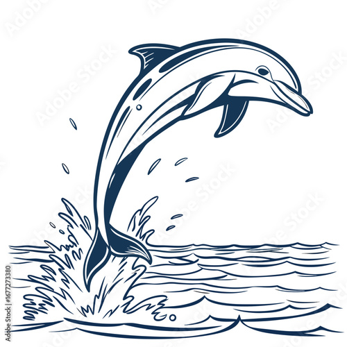 Dolphin Jumping Out Of Water Splash Line Drawing leaping ocean