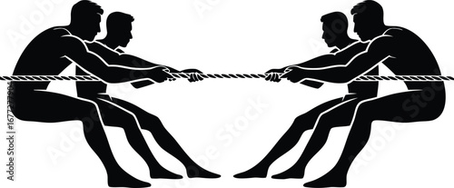 Tug of War Challenge - Business Conflict and Competition Concept, Power Struggle Metaphor - Conflict Resolution and Challenge Icon

