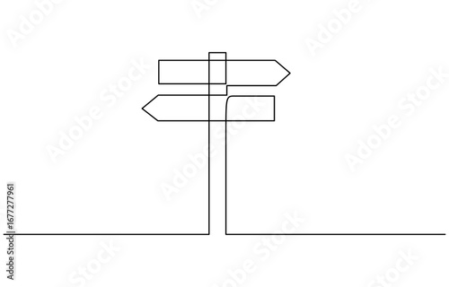 Continuous one line drawing of Road direction sign vector illustration. Editable stroke