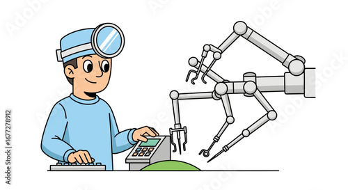 Robotic Surgery Illustration Doctor operating with Advanced Technology