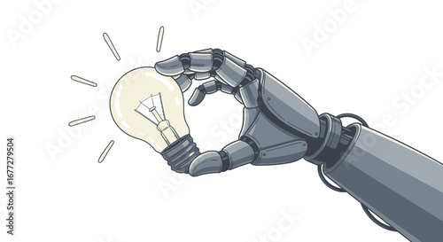 Artificial Intelligence Innovation: Robot Hand Holding a Lightbulb Idea