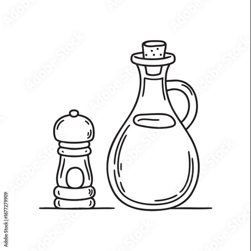 An illustration of vinegar bottle next to a pepper grinder