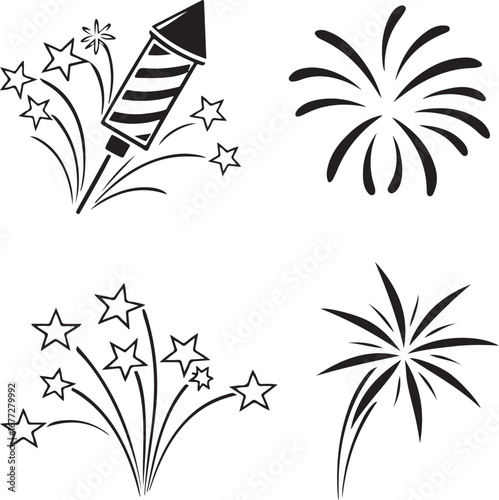 Creative fireworks artwork in monochrome silhouette style, ideal for party themes, holidays, and background decoration