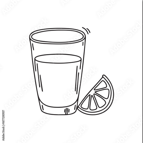 An illustration of vinegar glass beside a slice of lemon