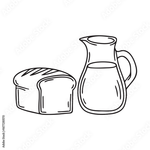An illustration of vinegar jar beside a loaf of bread