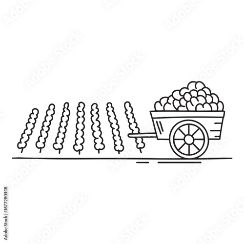 An illustration of vineyard beside a cart