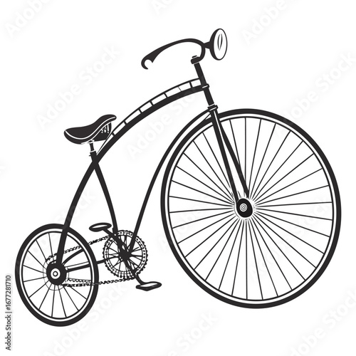 Penny- Farthing Bicycle Illustration in Black and White Outline bike cycling