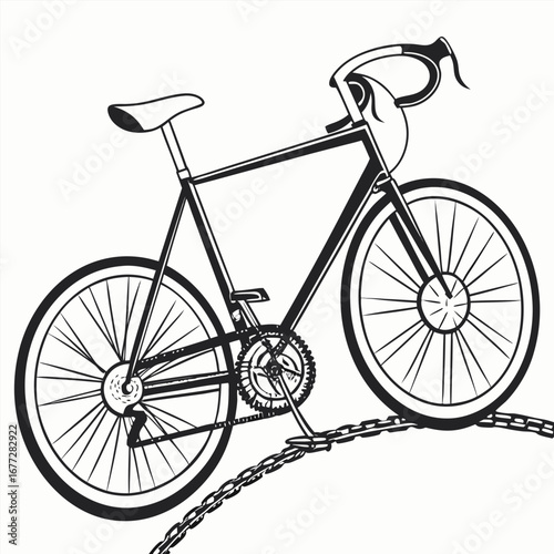 Racing bicycle with dropped handlebars and chain on white background sport cycling
