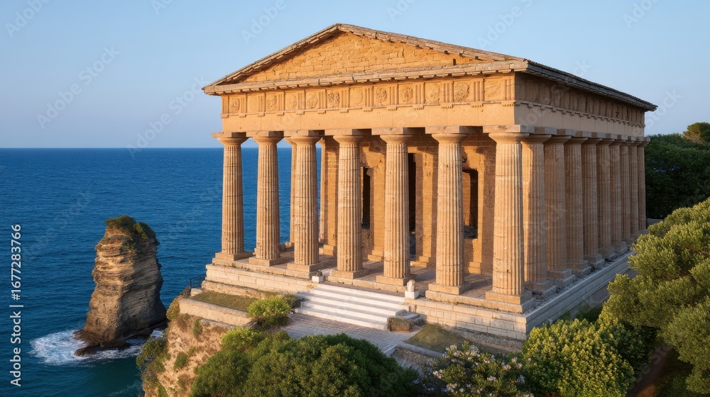 Fototapeta premium Discover the ancient temple of apollo sicily coastal architecture scenic seaside viewpoint historical landmark exploration