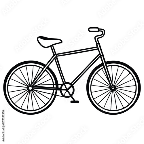 Simple Black and White Line Drawing of a Bicycle on a White Background bike cycling