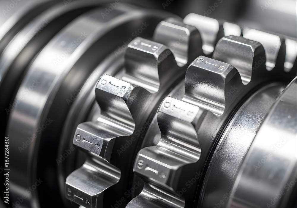 Fototapeta premium Gear teeth from an F1 gearbox, highlighting engineering precision.