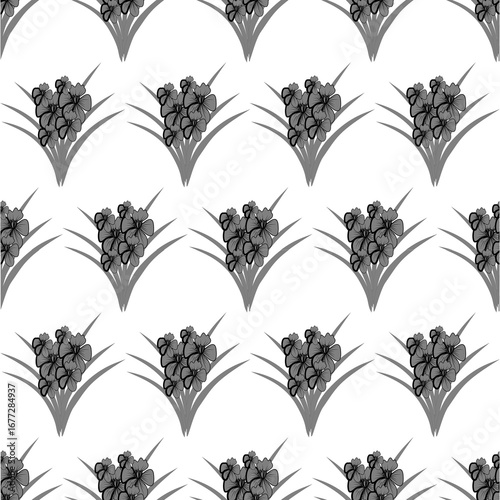 A striking black background showcases a repeating pattern of white intricate floral starbursts, offering a bold and elegant contrast.