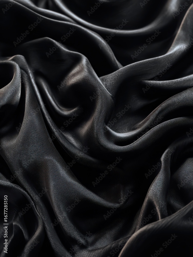 Fototapeta premium a black silky material with folds and wrinkles that create a dynamic texture
