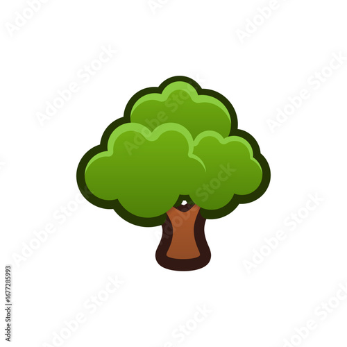 Isolated flat 3d Tree icon for game, interface, sticker, app. The sign in a cartoon style for match 3, arcade, rpg. The oak sprite for craft element in hyper casual mobile game.