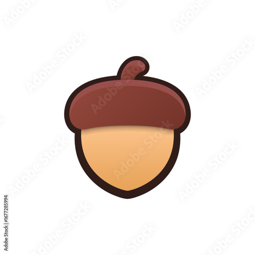 Isolated flat 3d Acorn icon for game, interface, sticker, app. The sign in a cartoon style for match 3, arcade, rpg. The oak seed sprite for craft element in hyper casual mobile game.