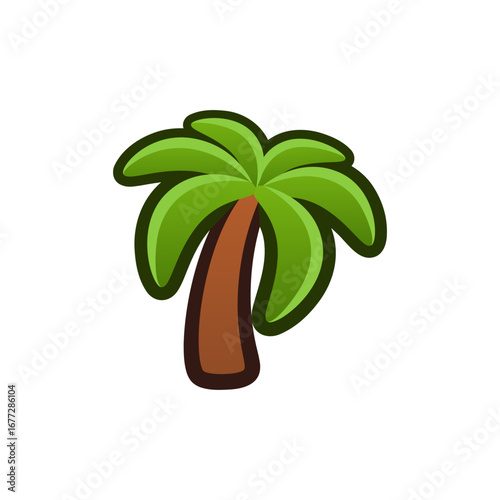 Isolated flat 3d palm icon for game, interface, sticker, app. The sign in a cartoon style for match 3, arcade, rpg. The tree sprite for craft element in hyper casual mobile game.
