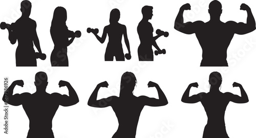 Fitness gym workout exercise bodybuilding silhouette muscle strength training health power