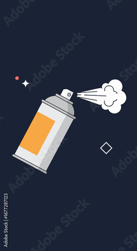 Illustrating aerosol spray can dispensing fine mist for artistic creation and surface improvement