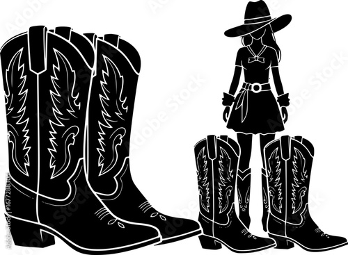 Cowboy boots silhouette, Cowgirl and Cowboy Boots silhouette