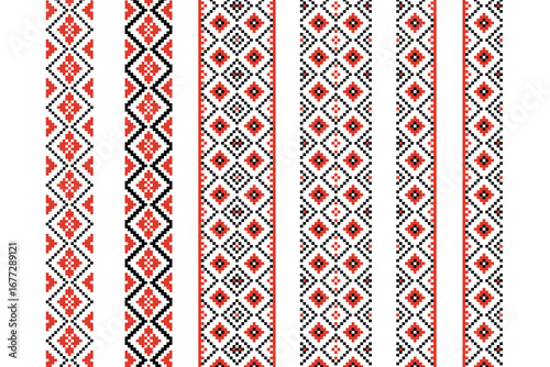 Ukrainian ornament vector, traditional embroidery pattern, red black ethnic border design