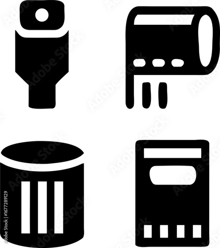 Modern set of icons for cleaning products, including wipes, spray, waste bin and disposable gloves