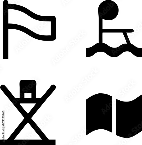 Dynamic beach safety icons representing swimming areas and lifeguard zones, perfect for summer safety guides