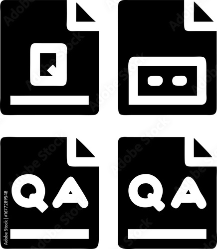 Unlock insights with these four essential QA document icons representing questions and answers for business success.