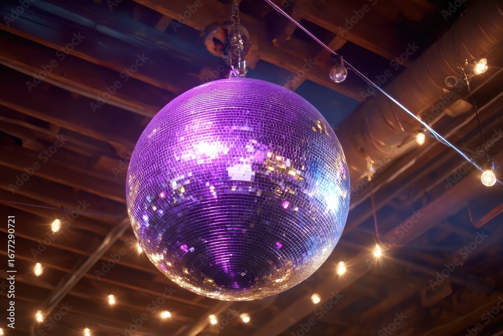 Fototapeta premium Disco ball seen hanging against ceiling 