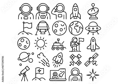Astronaut & Space Exploration Icon Set, Cosmic Jobs and Space Travel Vector Collection, Galactic Missions & Astronomy Symbols