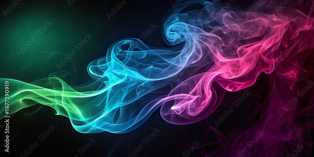 Fototapeta premium Neon lights dance through abstract smoke, creating a mesmerizing visual spectacle that captivates and intrigues the viewer's imagination