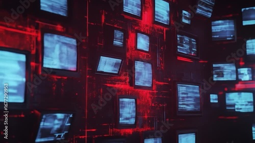 Electronic cacophony Monitors amidst crimson chaos