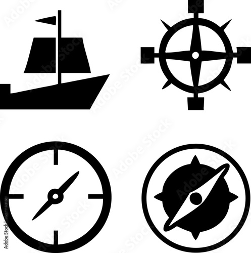 Explore new horizons with this nautical and navigational icon set featuring a sailboat and compass designs.