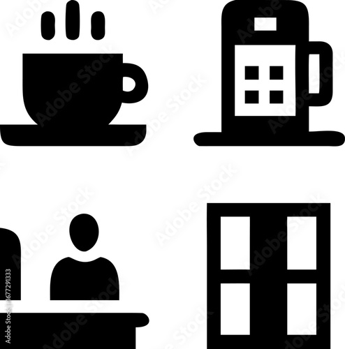 Modern business icons coffee, ATM, reception, and window for digital use