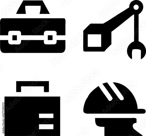 Essential toolkit icons for construction and business success, symbolizing industry and professional achievement.