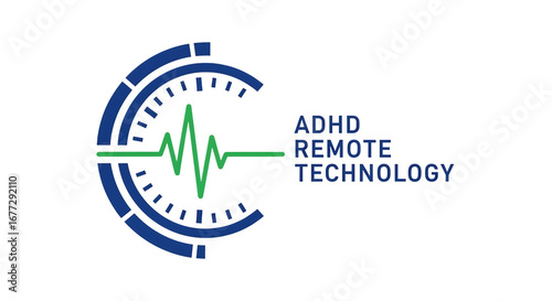 Adhd focus tools in remote work logo for adhd remote technology with heartbeat line isolated on transparent background