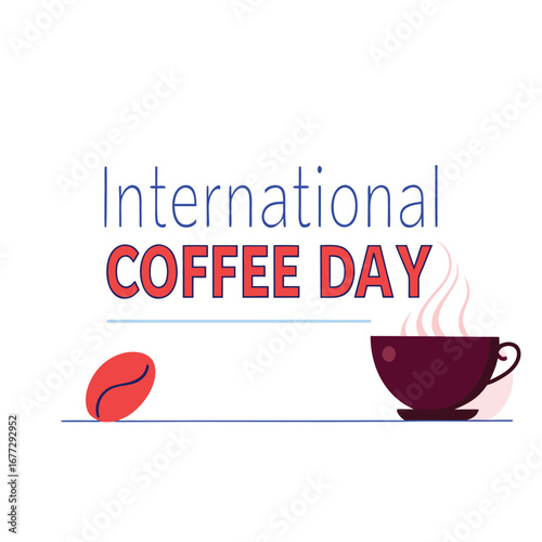 International Coffee Day graphic with coffee cup and bean.