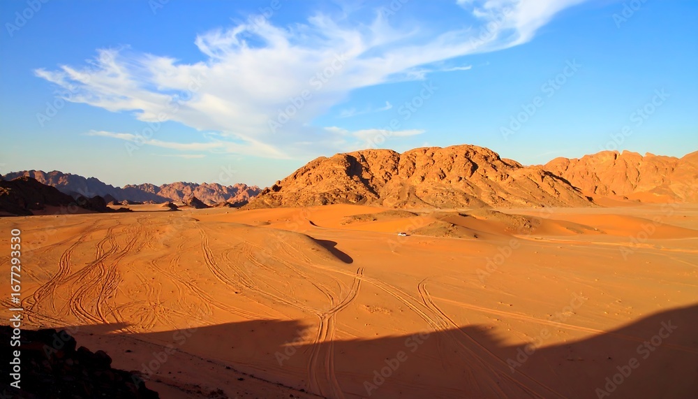 Naklejka premium Desert landscape with mountains and clouds